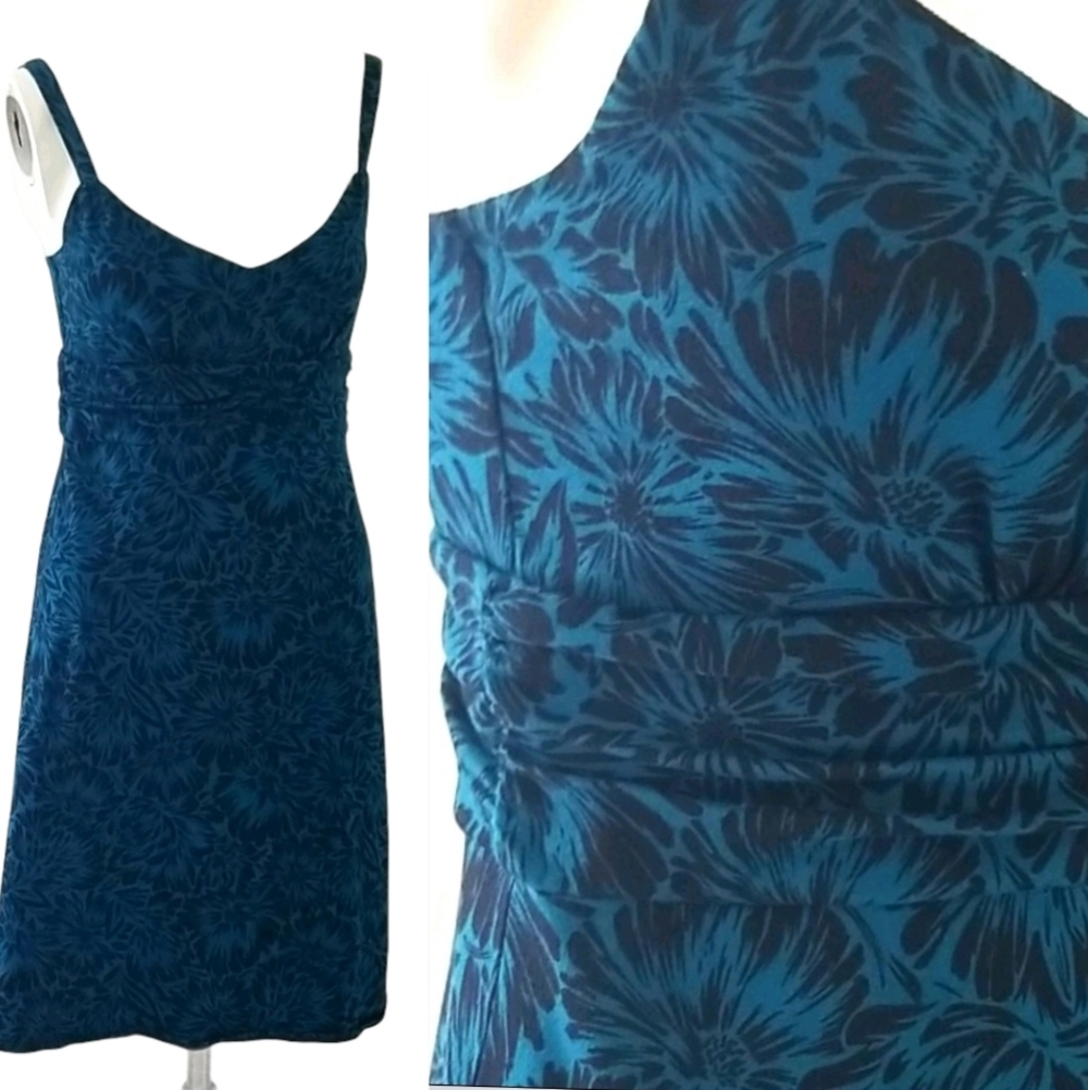 Ann Taylor LOFT Spaghetti strap black &  turquoise blue Dress